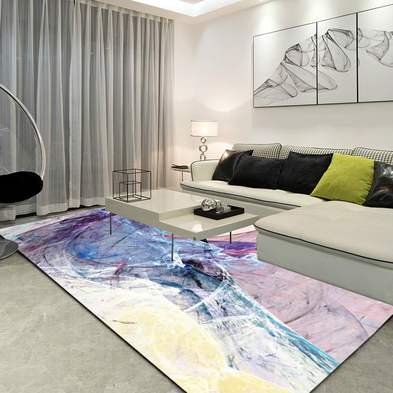 Funky Abstract Rug Purple Simple Rug Polyester Washable Non-Slip Backing Area Rug for Bedroom