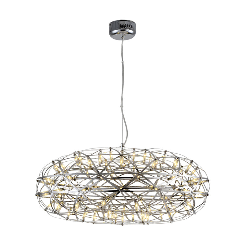 Chrome Disc-Shaped Chandelier Lamp Modern 16"/21" W LED Stainless Steel Hanging Lighting in Warm/White Light