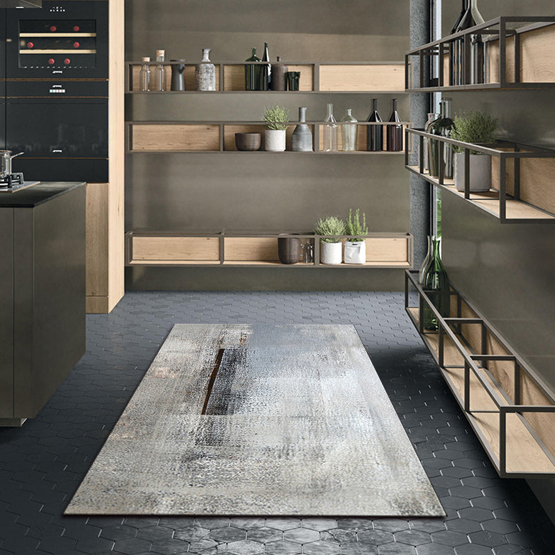 Grey and Khaki Contemporary Rug Polyester Abstract Rug Washable Non-Slip Backing Carpet for Living Room