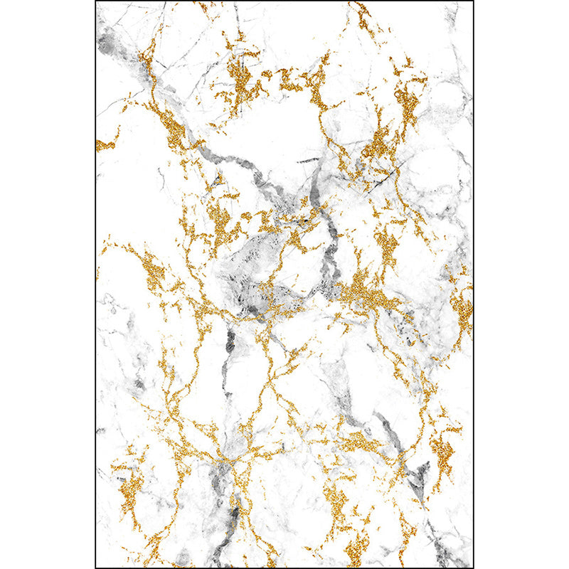 White and Golden Modern Rug Polyester Abstract Rug Washable Non-Slip Backing Carpet for Living Room