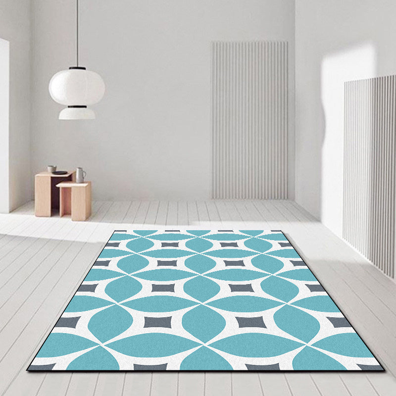 Unique Geometric Pattern Rug Orange and Blue Modern Rug Polyester Washable Anti-Slip Backing Area Rug for Living Room