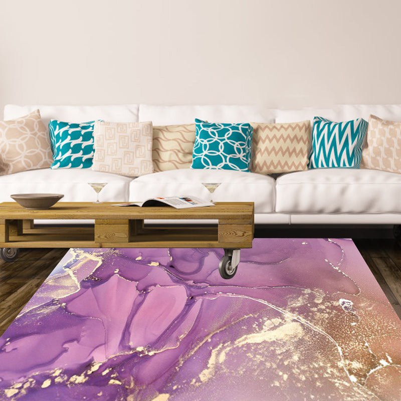 Purple and Pink Modern Rug Polyester Watercolor Print Rug Machine Washable Non-Slip Area Rug for Living Room