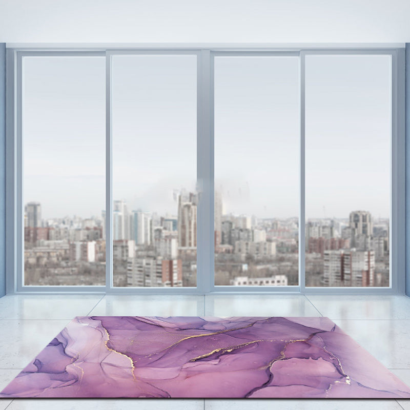 Purple and Pink Modern Rug Polyester Watercolor Print Rug Machine Washable Non-Slip Area Rug for Living Room