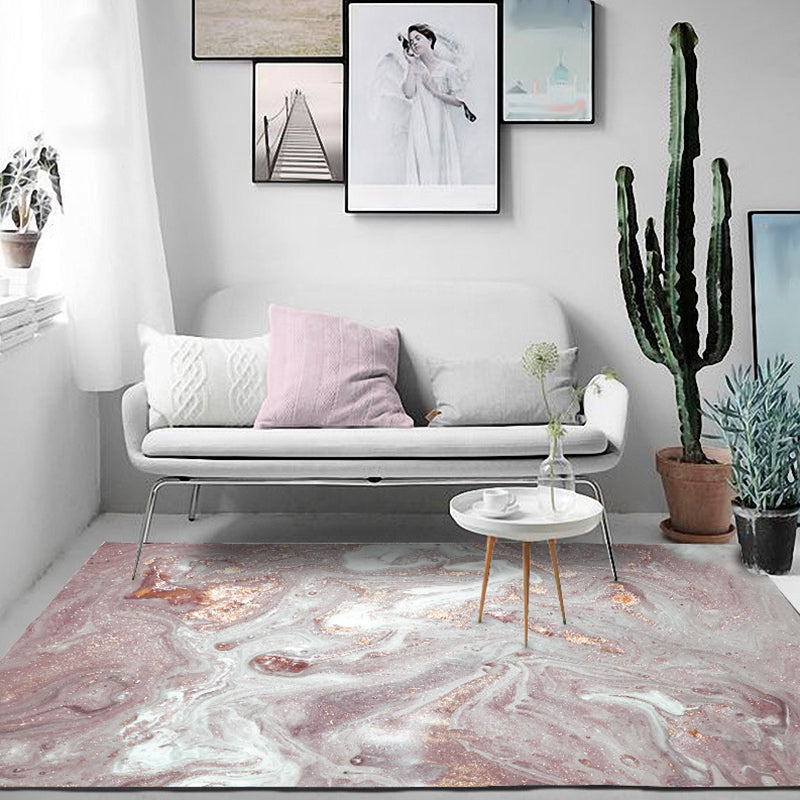 Unique Watercolor Pattern Rug Pink Novelty Rug Polyester Washable Anti-Slip Backing Carpet for Living Room
