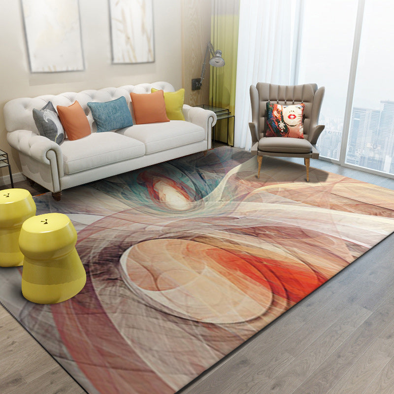 Apricot and Green Novelty Rug Polyester Abstract Rug Washable Non-Slip Backing Carpet for Living Room