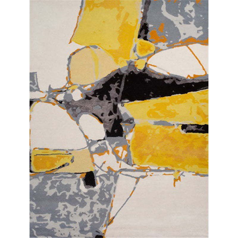 Modern Watercolor Pattern Rug Yellow and Beige Polyester Rug Washable Non-Slip Backing Area Rug for Bedroom