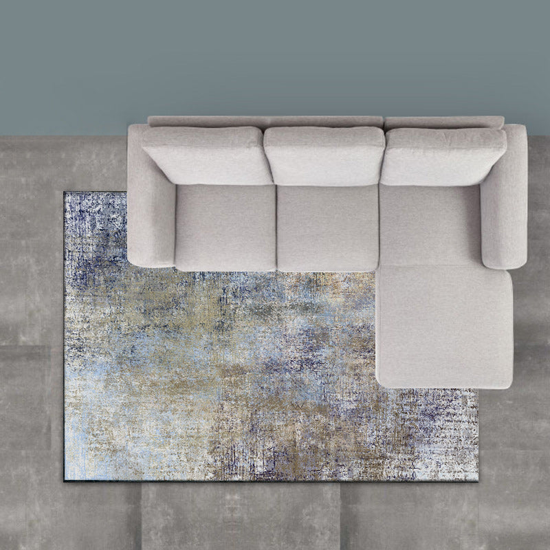 Gold and Grey Industrial Rug Polyester Abstract Rug Washable Non-Slip Backing Carpet for Living Room