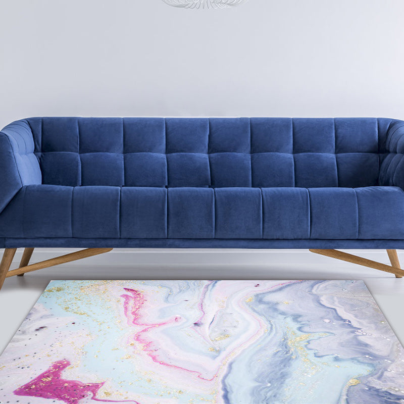 Nordic Abstract Rug Light Blue and Pink Polyester Rug Washable Non-Slip Backing Area Rug for Bedroom