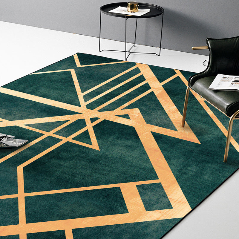 Green Bedroom Rug Modern Geometric Stripe Irregular Shape Pattern Area Rug Polyester Machine Washable Carpet