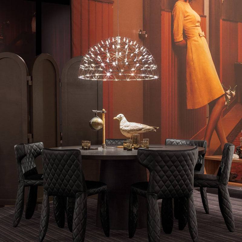 Dome Hanging Light Modern Metal 25.5"/31" W LED Chrome Chandelier Lamp with Crisscrossing Triangular Pattern, Warm/White Light