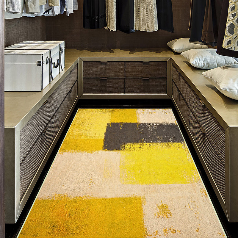 Geel en grijs eigentijds tapijten polyester borstelstroke schilderij print vloerkleed wasbaar niet-slip achterste rug tapijt voor woonkamer