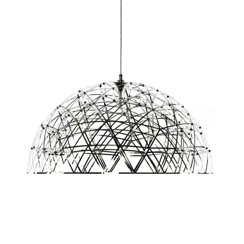 Dome Hanging Light Modern Metal 25.5"/31" W LED Chrome Chandelier Lamp with Crisscrossing Triangular Pattern, Warm/White Light