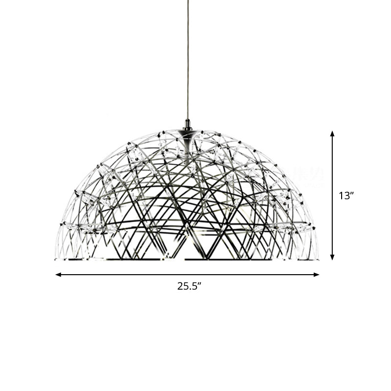 Dome Hanging Light Modern Metal 25.5"/31" W LED Chrome Chandelier Lamp with Crisscrossing Triangular Pattern, Warm/White Light