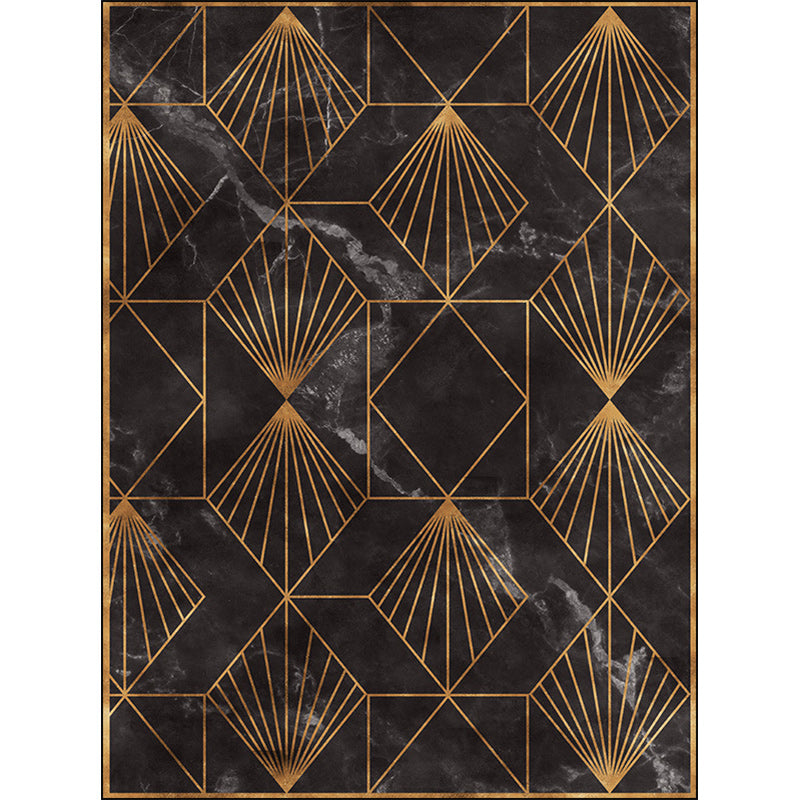 Black and Golden Modern Rug Polyester Geometric Print Rug Washable Non-Slip Backing Carpet for Living Room