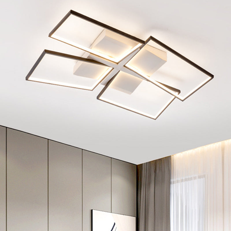 Rectangular Panel Semi Mount Lighting Minimalism Clear Glass Living Room LED Close to Ceiling Lamp in Warm/White/3 Color Light, 35.5"/26.5" Long