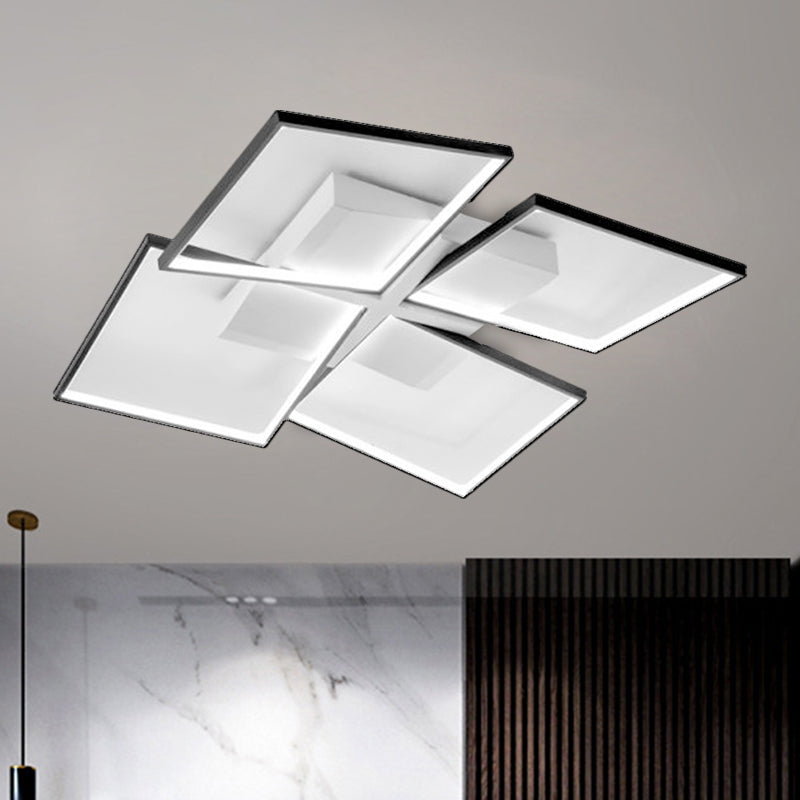 Rectangular Panel Semi Mount Lighting Minimalism Clear Glass Living Room LED Close to Ceiling Lamp in Warm/White/3 Color Light, 35.5"/26.5" Long