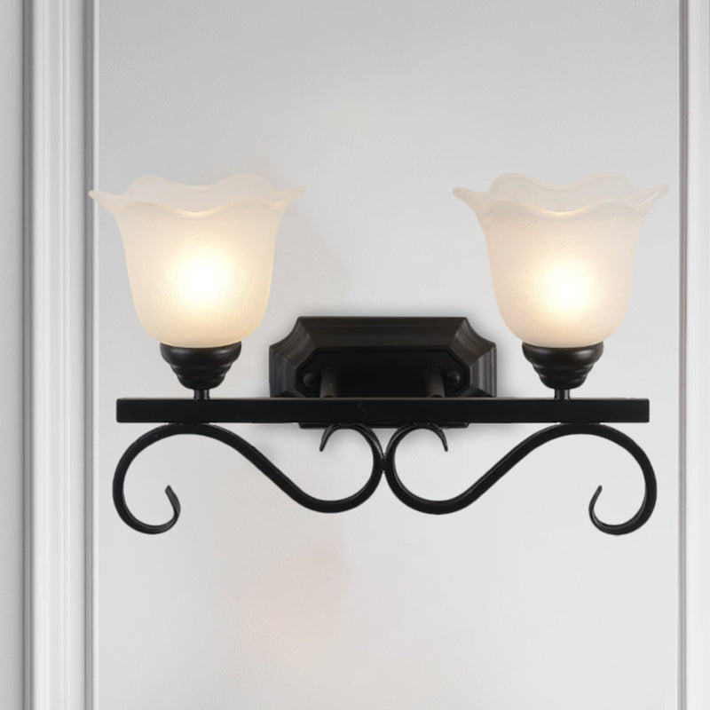 Frosted Glass Black Sconce Light Blossom Single Head Cottage Wall Lighting Idea for Guest Room