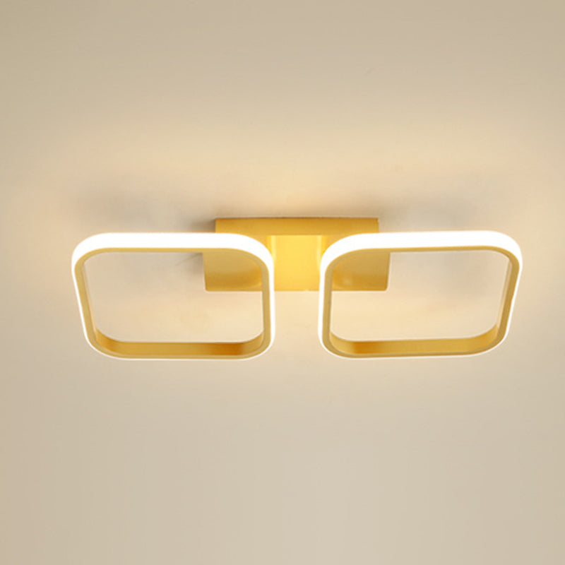 21.5"/31"/41" L Square Semi Flush Lamp Contemporary Acrylic Black/Gold LED Ceiling Mount Fixture in Warm/White Light