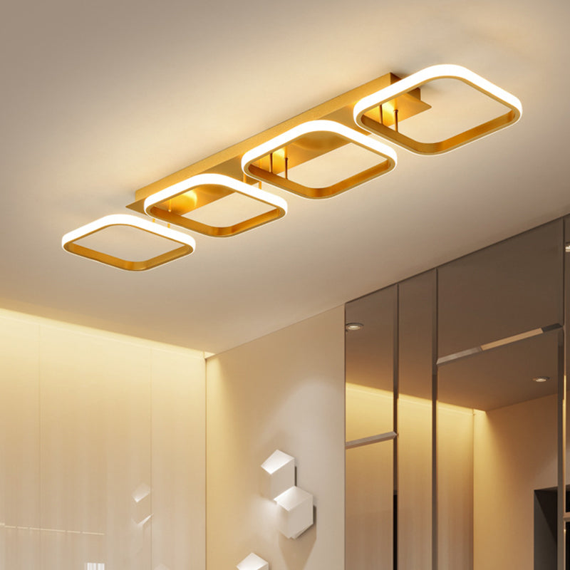21.5"/31"/41" L Square Semi Flush Lamp Contemporary Acrylic Black/Gold LED Ceiling Mount Fixture in Warm/White Light