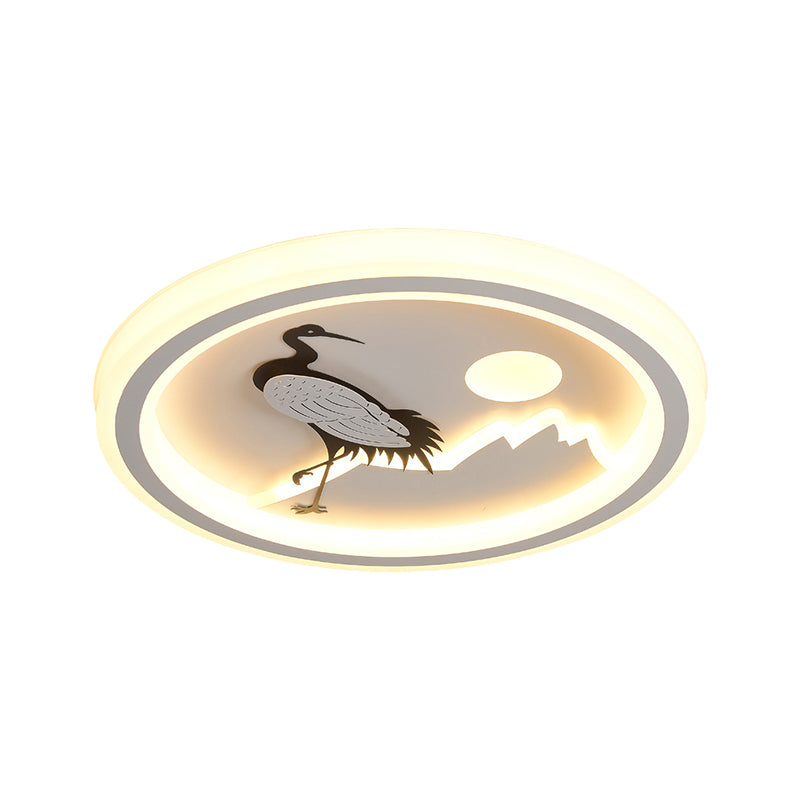 Square/Round Ceiling Fixture Modernist Acrylic LED White Flush Mount Lighting with Bird/Tree Pattern