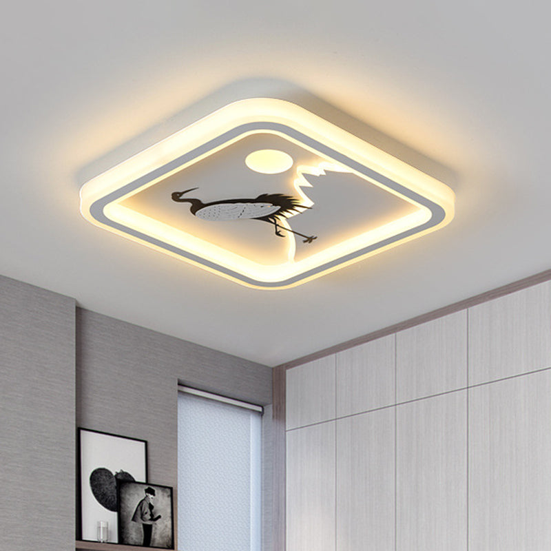 Apparecchio da soffitto quadrato/rotondo Illuminazione modernista a LED in acrilico bianco con montaggio a incasso con motivo a uccello/albero