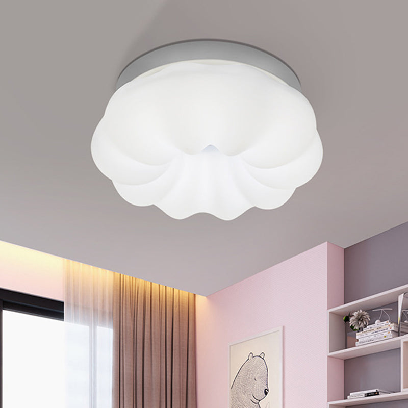 Resin Cloud-Like Ceiling Lamp Simplicity LED White Flush Mount Fixture in 3 Color Light, 12"/18" Width