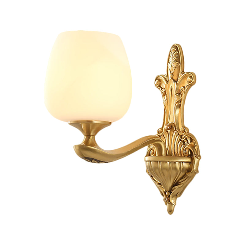 Brass 1/2-Light Wall Sconce Countryside Cream Glass Cup Shape Wall Lighting Fixture for Bedroom