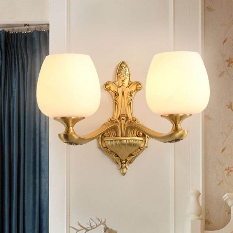 Latón de 1/2 a luz de pared de pared de la pared del campo Caca de vidrio Caca de vidrio Flexión de iluminación de pared para dormitorio