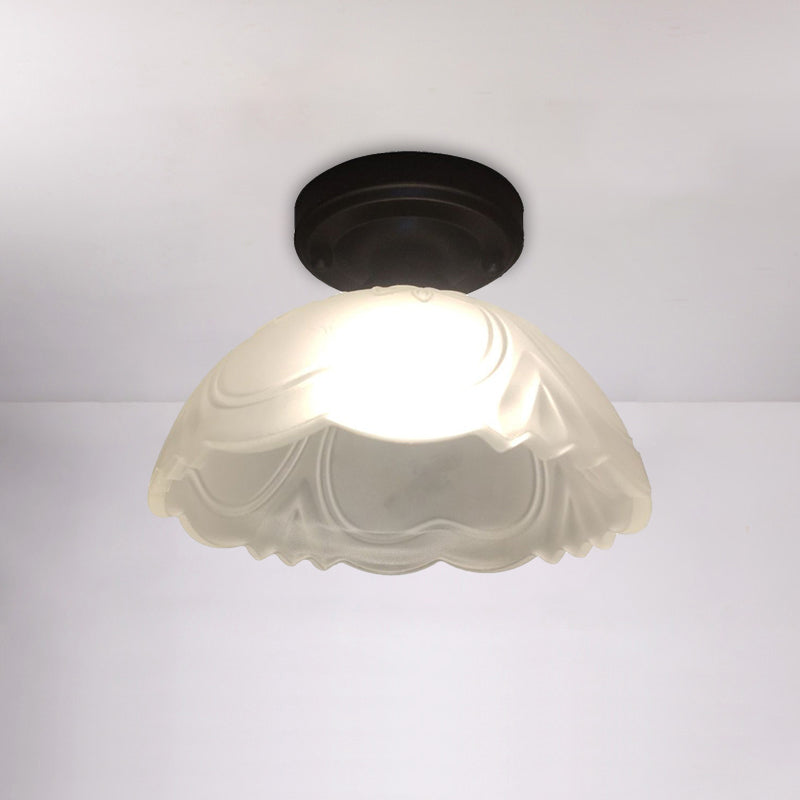 Black Single Bulb Ceiling Flush Country Style Ribbed Clear Glass Flower Flush Mount Light Fixture