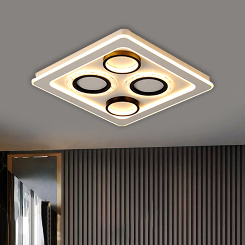 16.5"/20.5" W Nordic Squared Flush Lamp Acrylic Bedroom LED Ceiling Lighting in Black and White, 3 Color Light