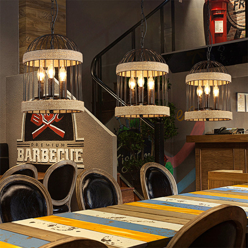 3 bulbes Birdcage plafonnier Light Vintage Black Finis