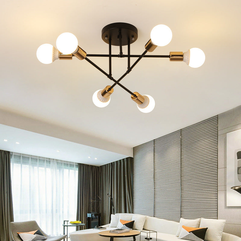 Plafonnier Semi-encastré à lignes croisées en métal nordique, 6 lumières, noir/blanc, luminaire de plafond pour chambre à coucher