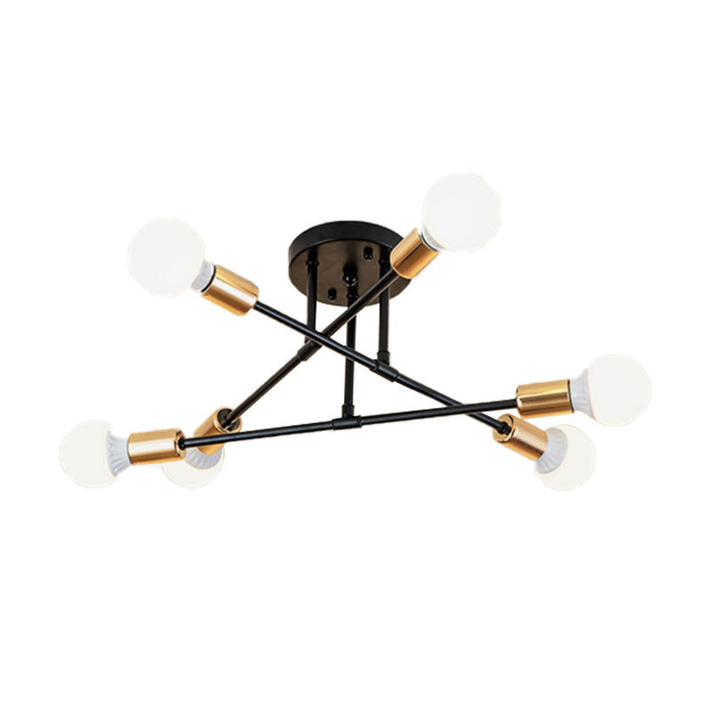 Plafonnier Semi-encastré à lignes croisées en métal nordique, 6 lumières, noir/blanc, luminaire de plafond pour chambre à coucher