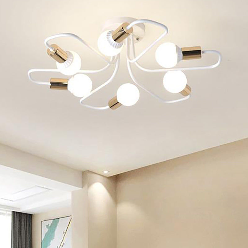 Plafonnier semi-encastré Spoutnik doré/noir/blanc contemporain à 6 lumières en métal pour chambre à coucher