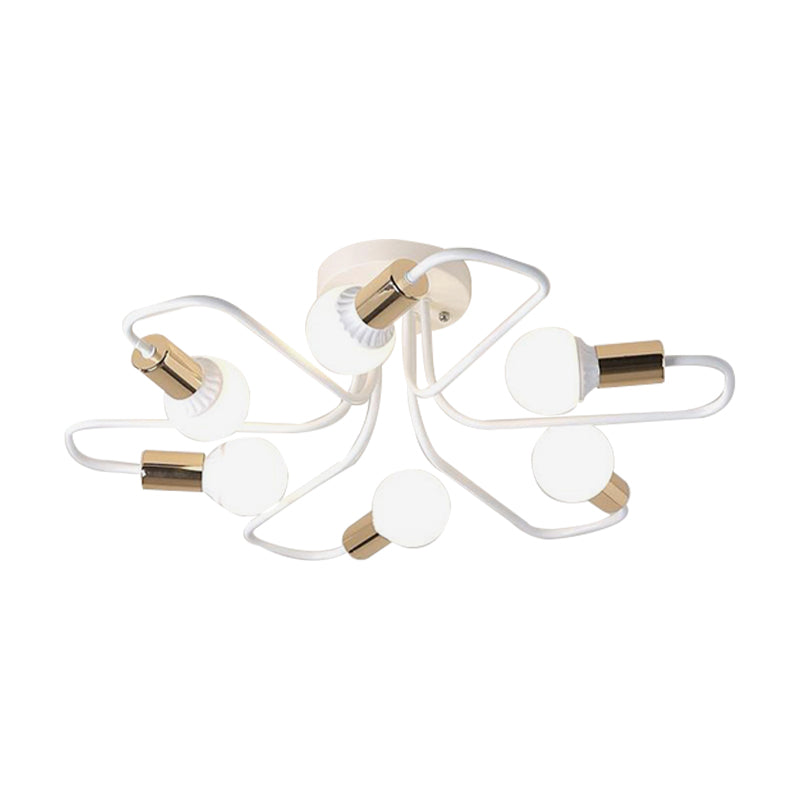 Plafonnier semi-encastré Spoutnik doré/noir/blanc contemporain à 6 lumières en métal pour chambre à coucher