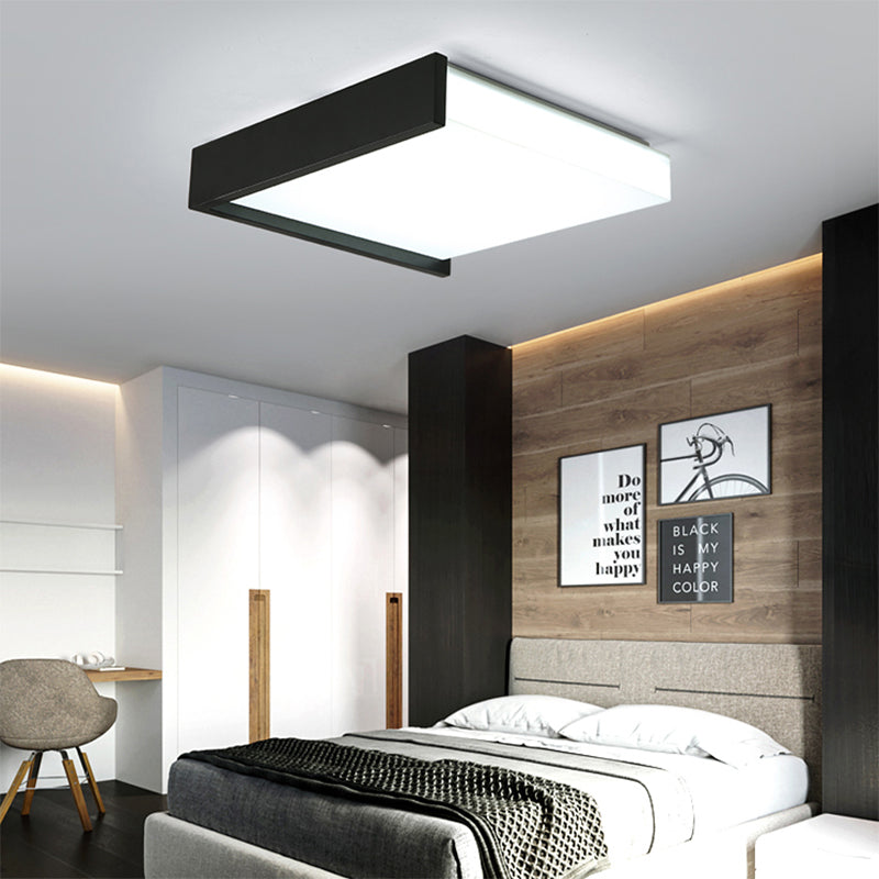 Black Square Flush Light with Acrylic Shade Contemporary Simple Metal LED Bedroom Ceiling Light Fixture in Warm / White, 16 "/19.5" Wide