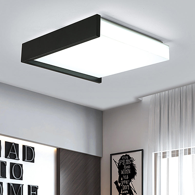 Black Square Flush Light with Acrylic Shade Contemporary Simple Metal LED Bedroom Ceiling Light Fixture in Warm / White, 16 "/19.5" Wide
