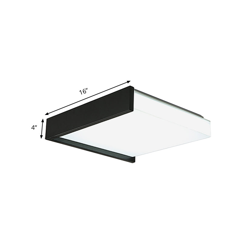 Black Square Flush Light with Acrylic Shade Contemporary Simple Metal LED Bedroom Ceiling Light Fixture in Warm / White, 16 "/19.5" Wide