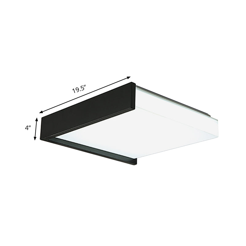 Black Square Flush Light with Acrylic Shade Contemporary Simple Metal LED Bedroom Ceiling Light Fixture in Warm / White, 16 "/19.5" Wide