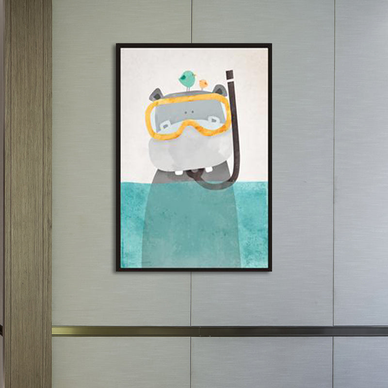 Animal with Rising Water Canvas Print Childrens Art Textured Wall Decor for Kids Bedroom