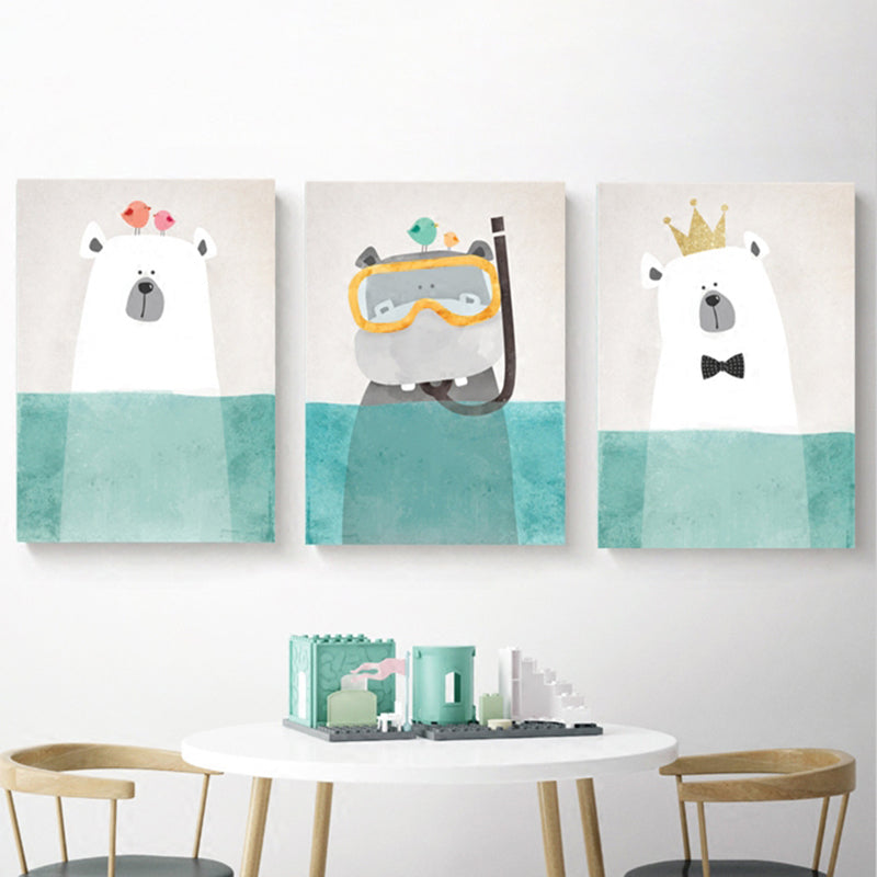 Animal with Rising Water Canvas Print Childrens Art Textured Wall Decor for Kids Bedroom