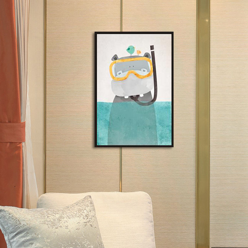 Animal with Rising Water Canvas Print Childrens Art Textured Wall Decor for Kids Bedroom