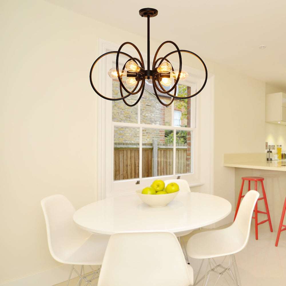 Multi Ring Metal Chandelier Light Vintage Style 6 Lights Restaurant Ceiling Light Fixture in Black