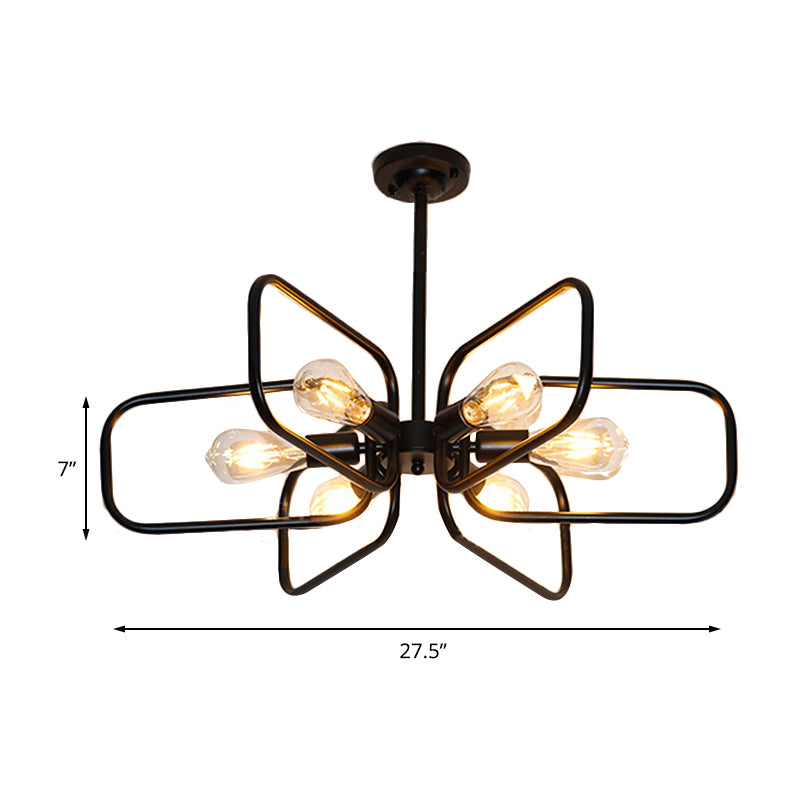 Lampe à lustre métallique rectangulaire industrielle 6 lumières du restaurant éclairage pendentif en noir