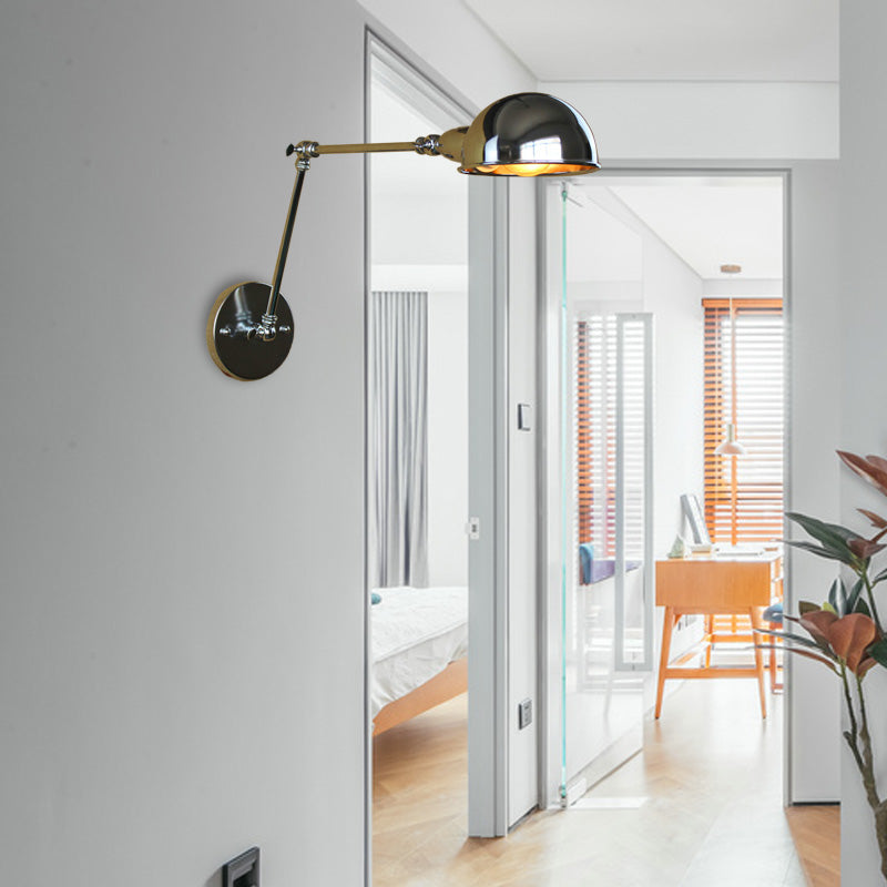 Sconcetto da parete della cupola retrò 1 illuminazione a parete in metallo con braccio oscillante in ottone/cromo per il bagno