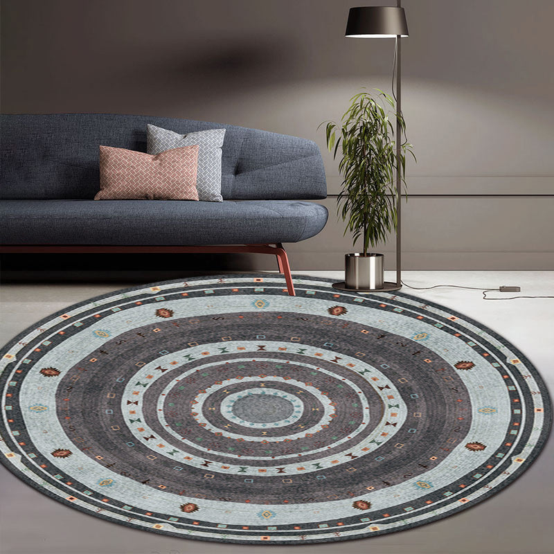 Bohemian Living Room Rug in Red Circle Print Rug Polyester Washable Stain-Resistant Pet Friendly Area Rug