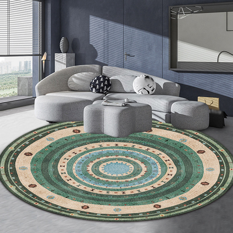 Bohemian Living Room Rug in Red Circle Print Rug Polyester Washable Stain-Resistant Pet Friendly Area Rug