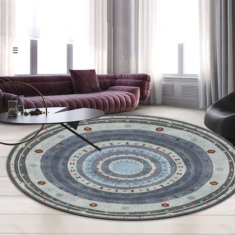 Bohemian Living Room Rug in Red Circle Print Rug Polyester Washable Stain-Resistant Pet Friendly Area Rug
