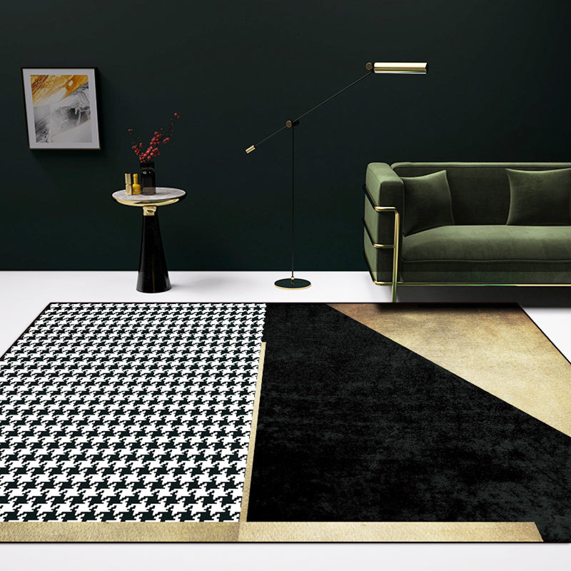 Zwart slaapkamer Tapijt Modern kleurenblok Houndstooth Patroon Gebied Rug polyester Petvriendelijk tapijt