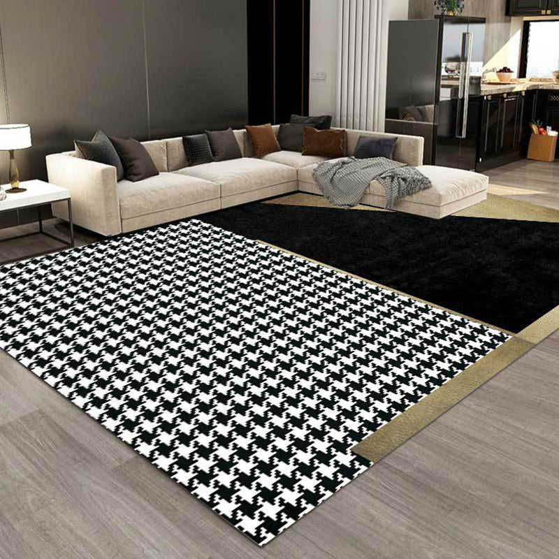 Zwart slaapkamer Tapijt Modern kleurenblok Houndstooth Patroon Gebied Rug polyester Petvriendelijk tapijt